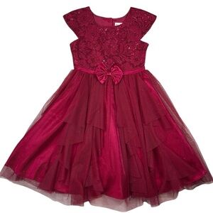 Jona Michelle Girl’s Deep Red Party Dress Lace and Sparkles | Size 10